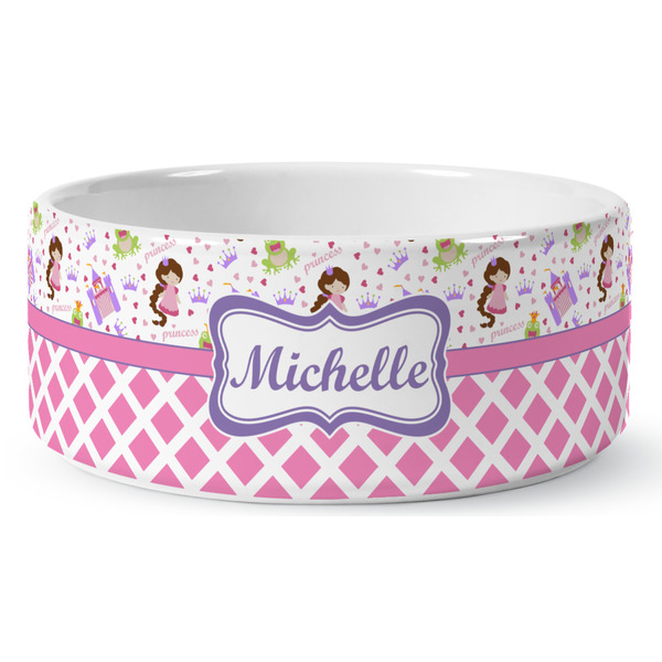 Custom Princess & Diamond Print Ceramic Dog Bowl - Large (Personalized)