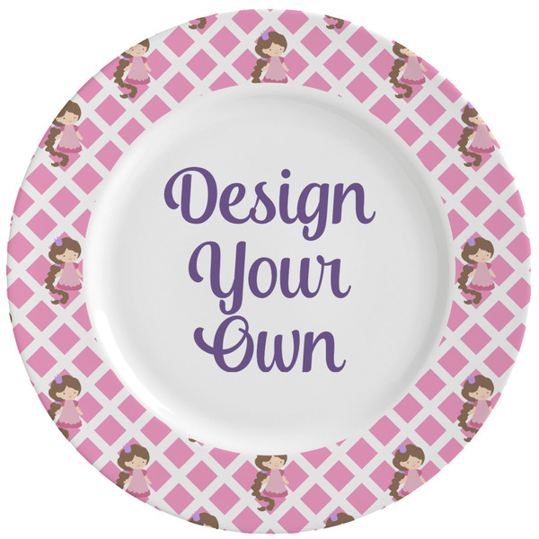 Custom Princess & Diamond Print Ceramic Dinner Plates (Set of 4) (Personalized)
