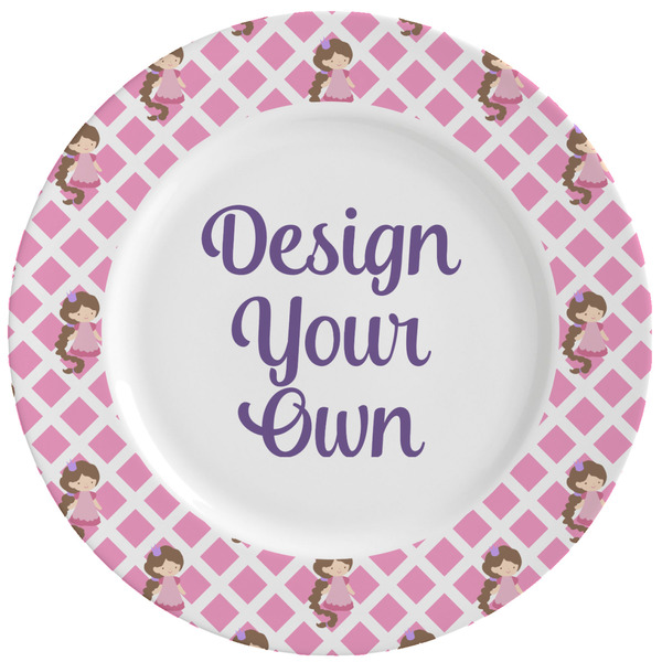 Custom Princess & Diamond Print Ceramic Dinner Plates (Set of 4) (Personalized)
