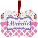 Princess & Diamond Print Metal Frame Ornament - Double Sided w/ Name or Text
