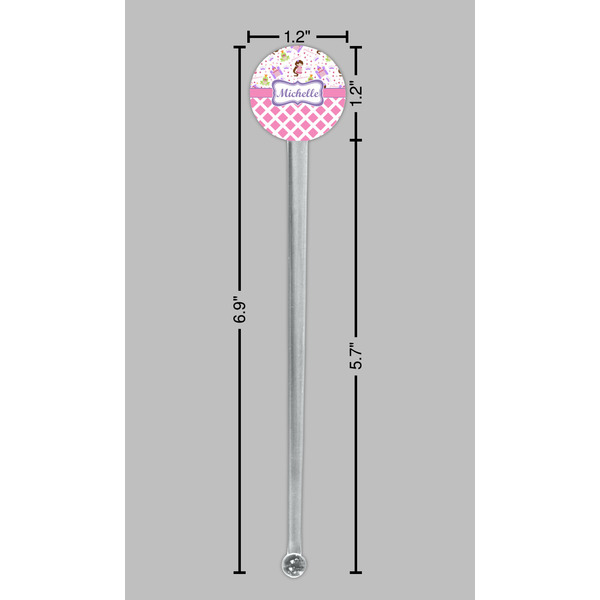 Princess & Diamond Print Clear Plastic 7" Stir Stick - Round - Dimensions