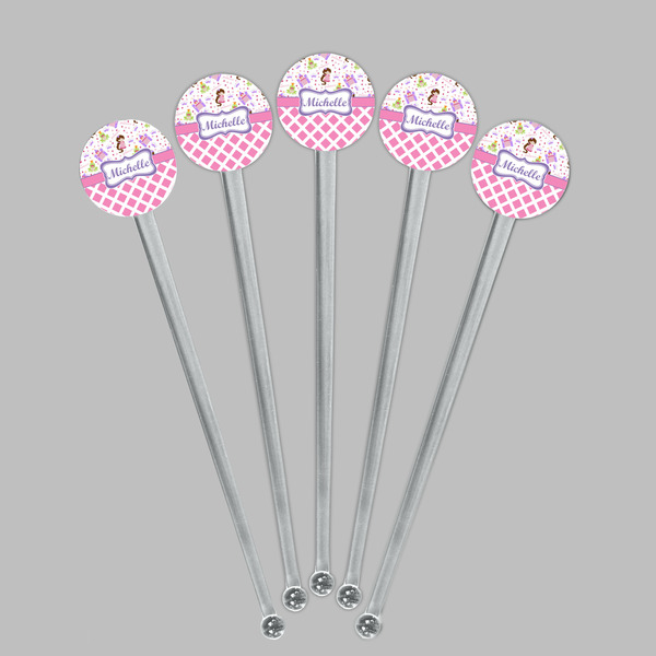 Princess & Diamond Print Clear Plastic 7" Stir Stick - Round - Fan View