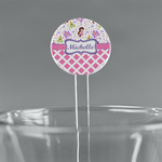 Princess & Diamond Print 7" Round Plastic Stir Sticks - Clear (Personalized)
