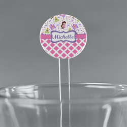 Princess & Diamond Print 7" Round Plastic Stir Sticks - Clear (Personalized)