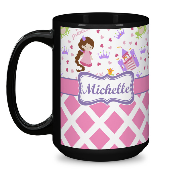 Princess & Diamond Print Coffee Mug - 15 oz - Black
