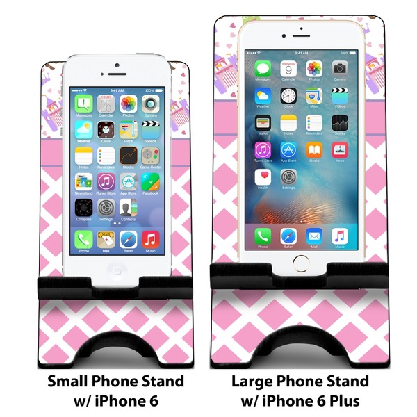 Princess & Diamond Print Compare Phone Stand Sizes - with iPhones