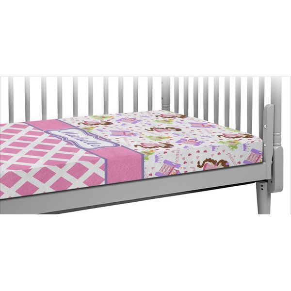 Custom Princess & Diamond Print Crib Fitted Sheet (Personalized)