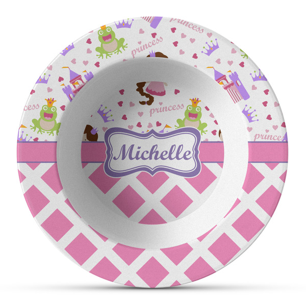 Custom Princess & Diamond Print Plastic Bowl - Microwave Safe - Composite Polymer (Personalized)