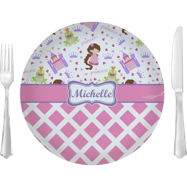 Custom Princess & Diamond Print 10" Glass Lunch / Dinner Plates - Single or Set (Personalized)