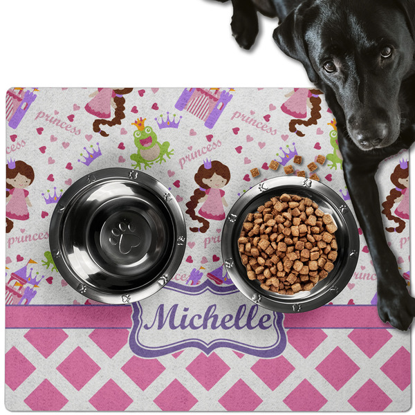 Custom Princess & Diamond Print Dog Food Mat - Large w/ Name or Text