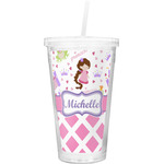 Princess & Diamond Print Double Wall Tumbler with Straw (Personalized)