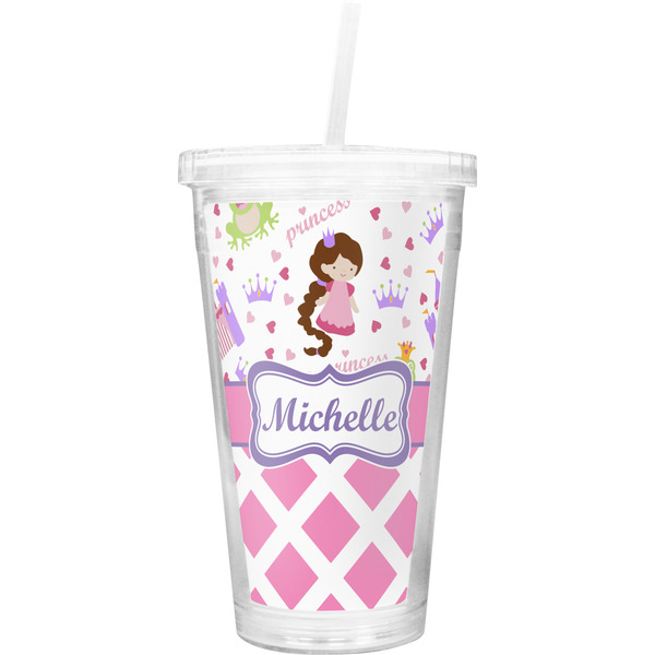 Custom Princess & Diamond Print Double Wall Tumbler with Straw (Personalized)