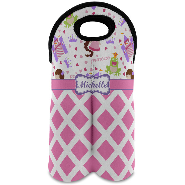 Custom Princess & Diamond Print Wine Tote Bag (2 Bottles) (Personalized)