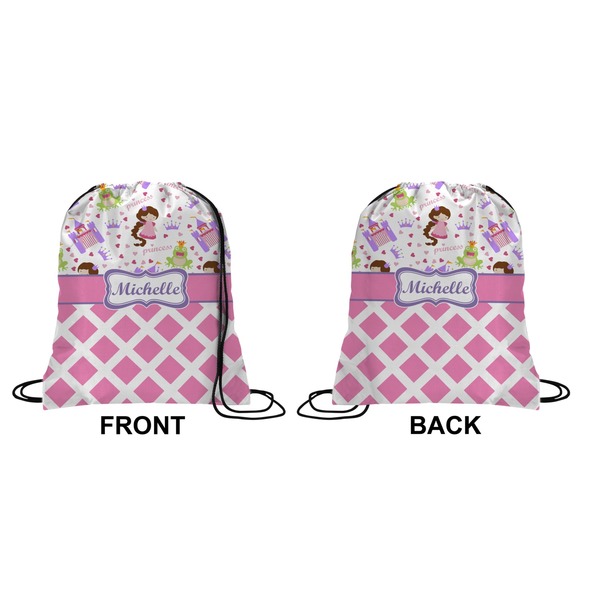 Princess & Diamond Print Drawstring Backpack Front & Back Small