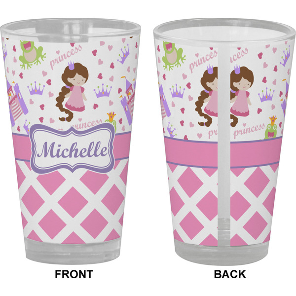 Princess & Diamond Print Pint Glass - Full Color - Front & Back Views