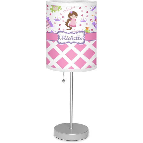 Custom Princess & Diamond Print 7" Drum Lamp with Shade Linen (Personalized)