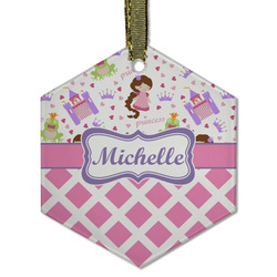 Princess & Diamond Print Flat Glass Ornament - Hexagon w/ Name or Text