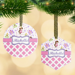 Princess & Diamond Print Flat Glass Ornament w/ Name or Text