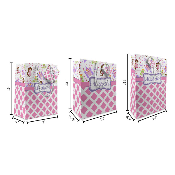 Princess & Diamond Print Gift Bags - All Sizes - Dimensions