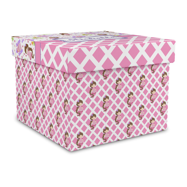 Custom Princess & Diamond Print Gift Box with Lid - Canvas Wrapped - Large (Personalized)