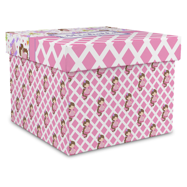Custom Princess & Diamond Print Gift Box with Lid - Canvas Wrapped - XX-Large (Personalized)
