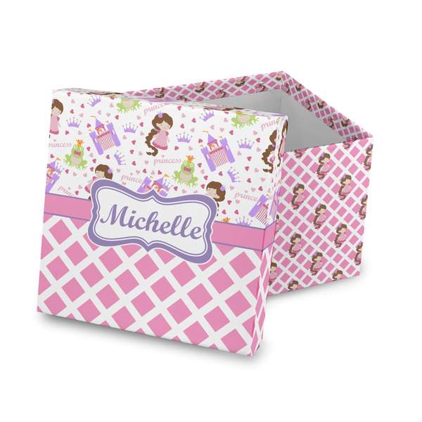 Custom Princess & Diamond Print Gift Box with Lid - Canvas Wrapped (Personalized)