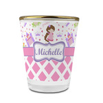 Princess & Diamond Print Glass Shot Glass - 1.5 oz - with Gold Rim - Set of 4 (Personalized)