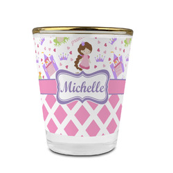 Princess & Diamond Print Glass Shot Glass - 1.5 oz - with Gold Rim - Set of 4 (Personalized)
