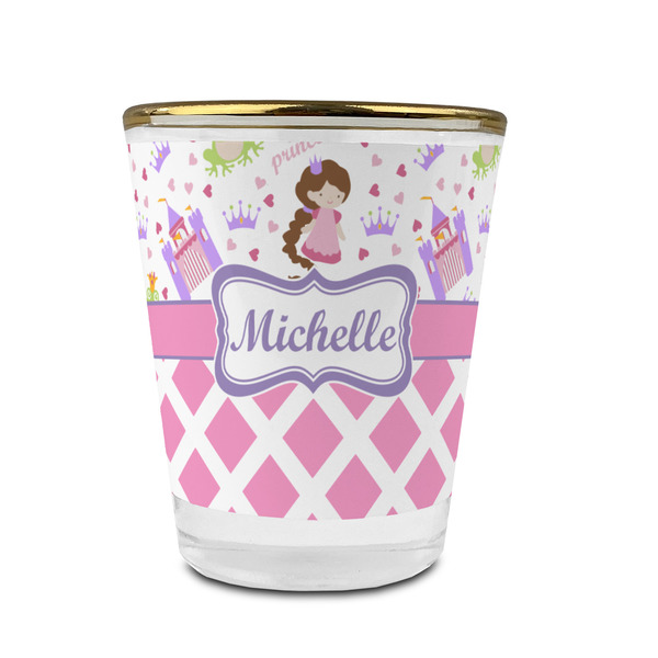 Princess & Diamond Print Glass Shot Glass - With gold rim - FRONT