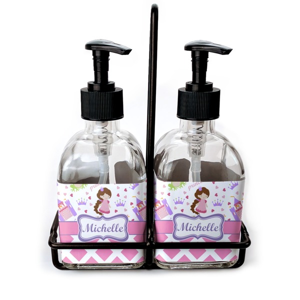 Custom Princess & Diamond Print Glass Soap & Lotion Bottle Set (Personalized)