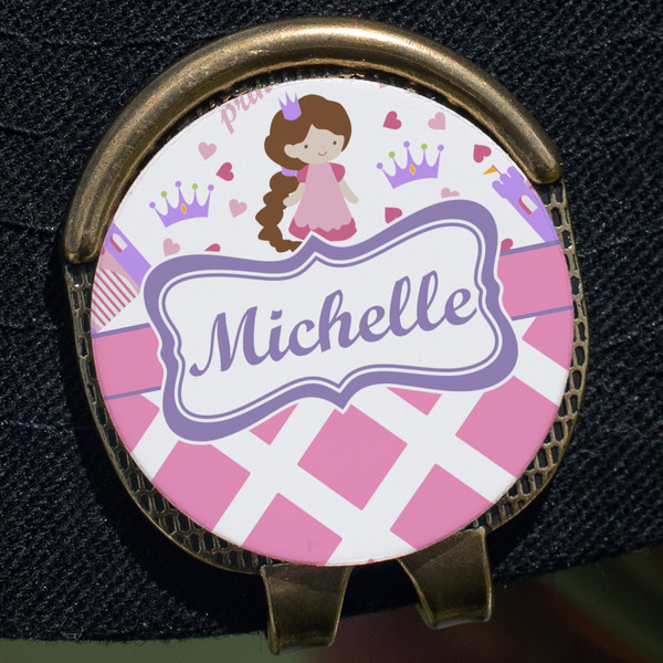 Princess & Diamond Print Golf Ball Marker Hat Clip - Gold - Close Up