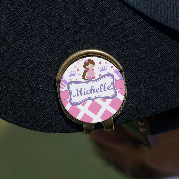 Princess & Diamond Print Golf Ball Marker Hat Clip - Gold - On Hat