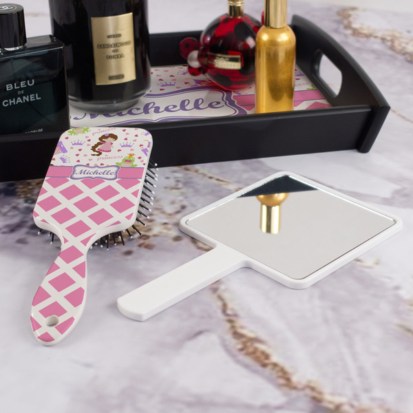 Princess & Diamond Print Hair Brush - With Hand Mirror