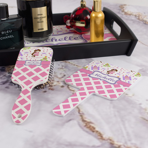 Princess & Diamond Print Hair Brush and Hand Mirror - Bathroom Scene