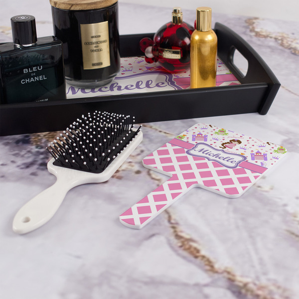 Princess & Diamond Print Hand Mirror - With Hair Brush