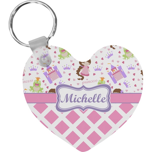 Custom Princess & Diamond Print Heart Plastic Keychain w/ Name or Text