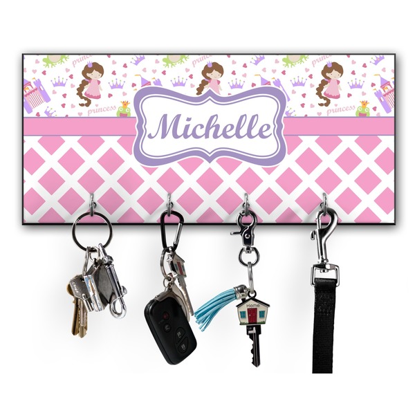 Custom Princess & Diamond Print Key Hanger w/ 4 Hooks w/ Name or Text