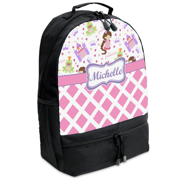 Custom Princess & Diamond Print Backpacks - Black (Personalized)
