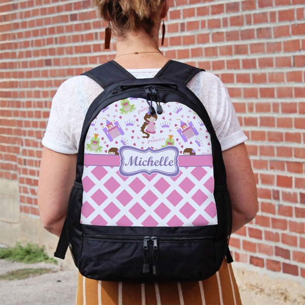 Princess & Diamond Print Large Backpack - Black - On Back