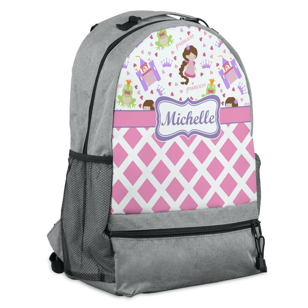 Custom Princess & Diamond Print Backpack - Grey (Personalized)