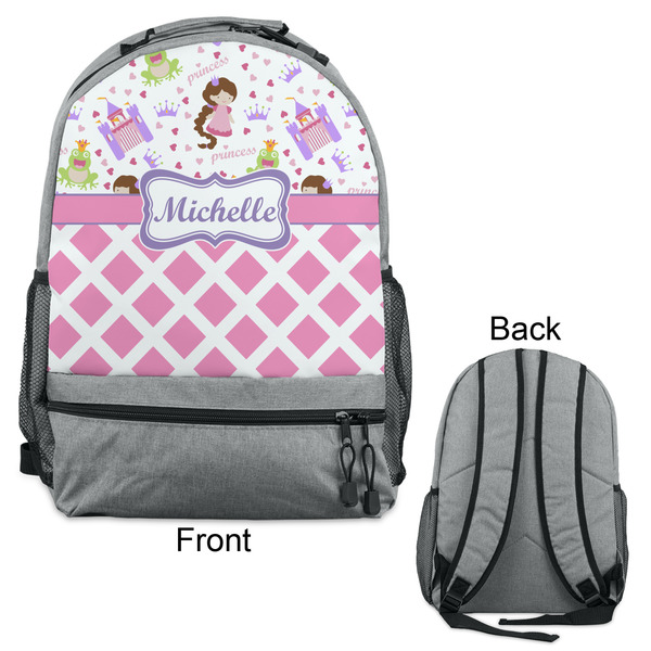 Princess & Diamond Print Large Backpack - Gray - Front & Back View