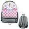 Princess & Diamond Print Large Backpack - Gray - Front & Back View