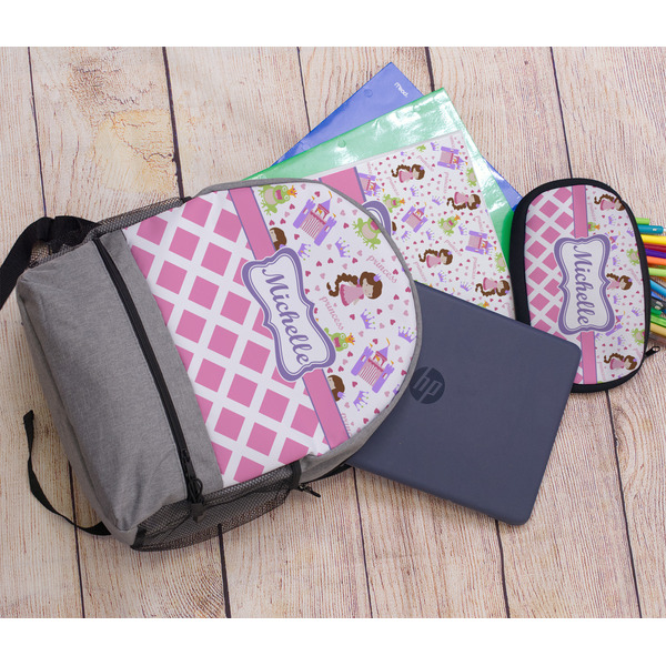 Princess & Diamond Print Large Backpack - Gray - With Stuff