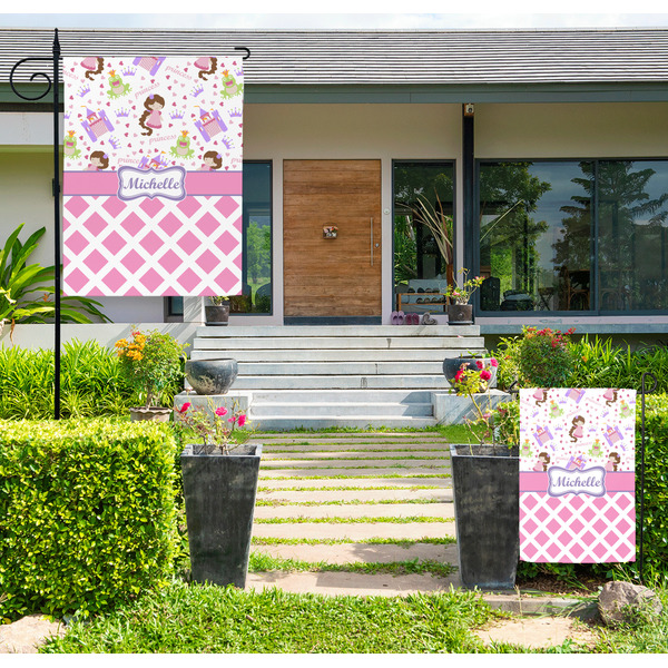 Custom Princess & Diamond Print Large Garden Flag - Double Sided (Personalized)