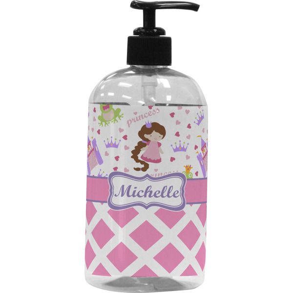 Custom Princess & Diamond Print Plastic Soap / Lotion Dispenser (16 oz - Large - Black) (Personalized)