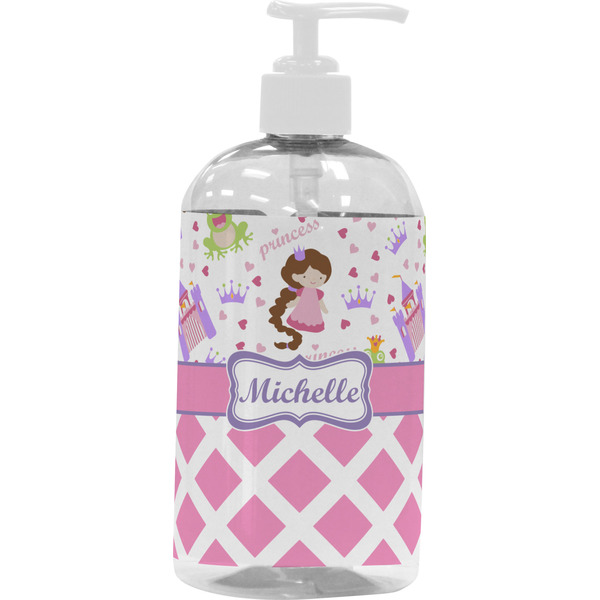 Custom Princess & Diamond Print Plastic Soap / Lotion Dispenser (16 oz - Large - White) (Personalized)