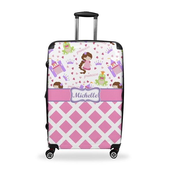 Custom Princess & Diamond Print Suitcase - 28" Large - Checked w/ Name or Text