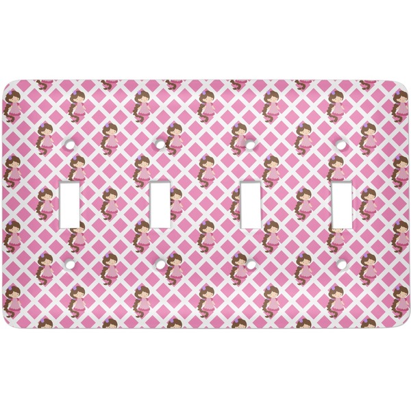 Custom Princess & Diamond Print Light Switch Cover (4 Toggle Plate)