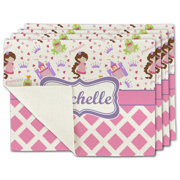 Custom Princess & Diamond Print Single-Sided Linen Placemat - Set of 4 w/ Name or Text
