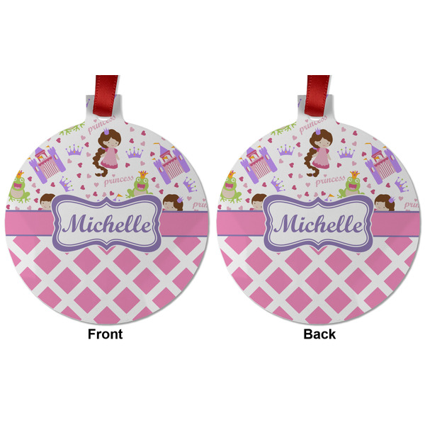 Princess & Diamond Print Metal Ball Ornament - Front and Back